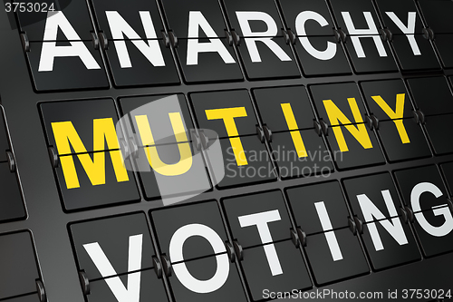 Image of Political concept: Mutiny on airport board background