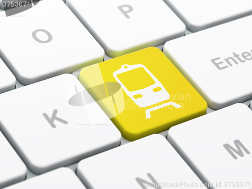 Image of Vacation concept: Train on computer keyboard background