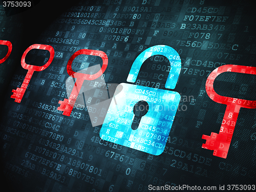 Image of Security concept: Padlock And Key on digital background