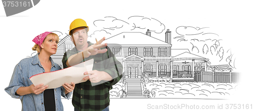 Image of Contractor Talking with Customer Over Home Drawing