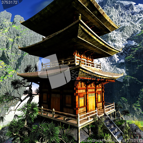 Image of Buddhist Temple in rocky mountains