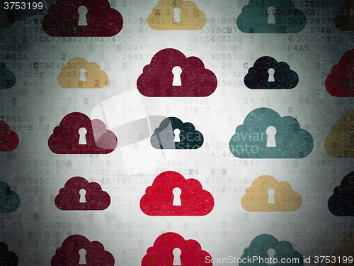 Image of Cloud technology concept: Cloud With Keyhole icons on Digital Paper background