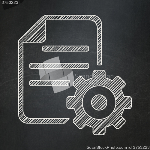 Image of Software concept: Gear on chalkboard background