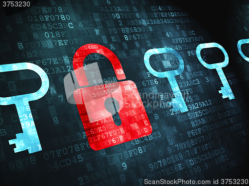Image of Protection concept: Padlock And Key on digital background
