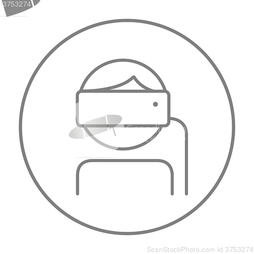 Image of Man wearing virtual reality headset line icon.