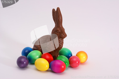 Image of chocolate rabbit with eastereggs
