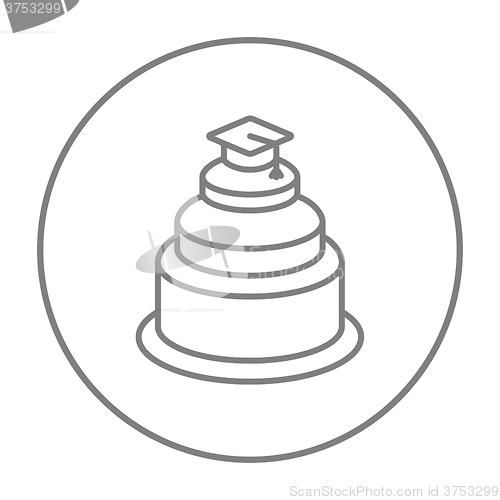Image of Graduation cap on top of cake line icon.