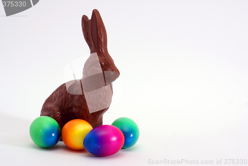 Image of chocolate rabbit with eastereggs