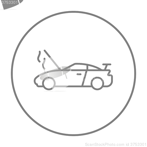 Image of Broken car with open hood line icon.