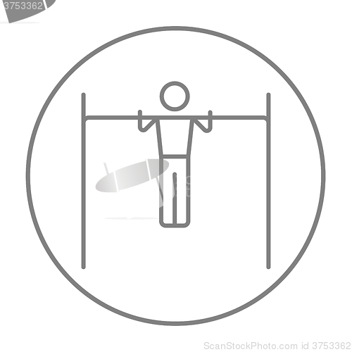 Image of Gymnast exercising on bar line icon.