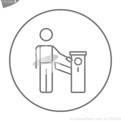 Image of Man at car barrier line icon.