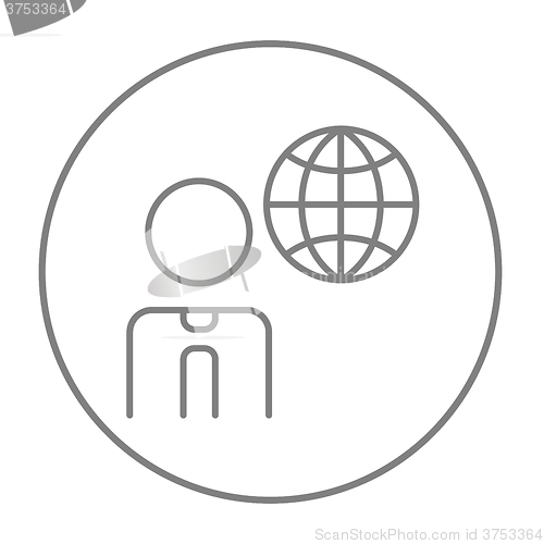 Image of Man with globe line icon.