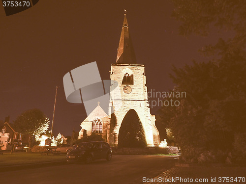 Image of St Mary Magdalene church in Tanworth in Arden at night vintage