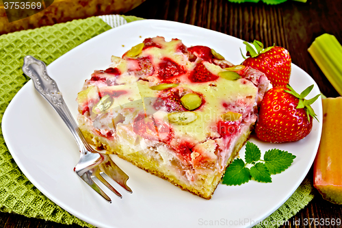 Image of Pie strawberry-rhubarb with sour cream on dark board