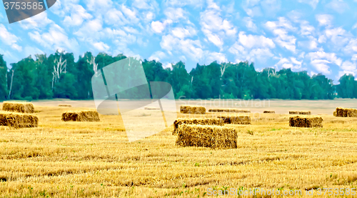 Image of Bales of straw rectangular and trees