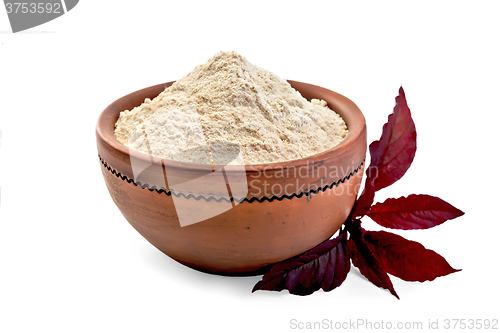 Image of Flour amaranth in clay bowl with purple flower