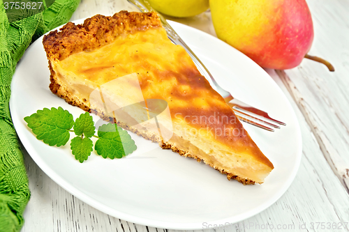 Image of Pie pear with sour cream on board