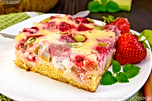 Image of Pie strawberry-rhubarb with sour cream on napkin