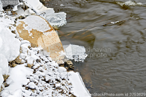 Image of Ice and water from a rusty pipe