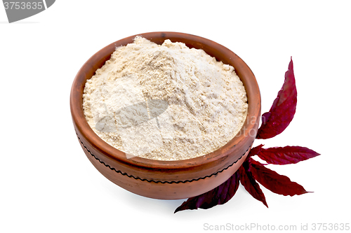 Image of Flour amaranth in clay bowl with a flower