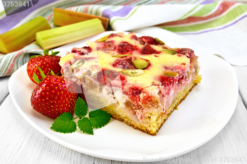 Image of Pie strawberry-rhubarb with sour cream and mint on board