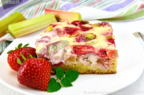 Image of Pie strawberry-rhubarb with sour cream and napkin on board