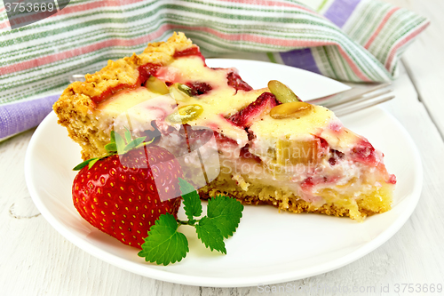 Image of Pie strawberry-rhubarb with sour cream and berries on board