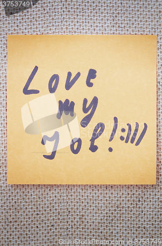 Image of Love my job written on a label