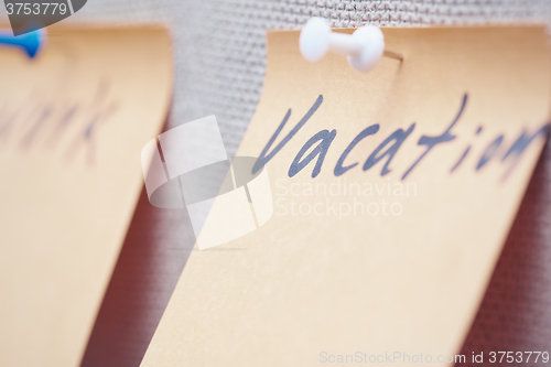 Image of Vacation written on a label