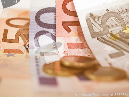 Image of  Euro note and coin vintage