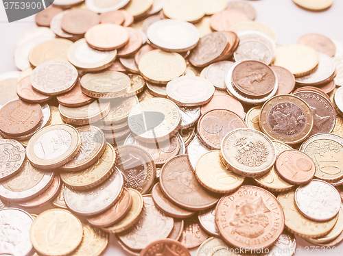 Image of  Euro and Pounds coins vintage