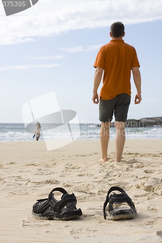 Image of Man barefoot on beach