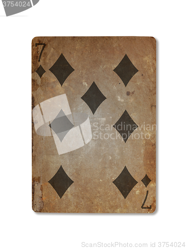 Image of Very old playing card, seven of diamonds