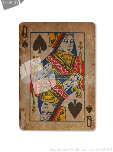 Image of Very old playing card, Queen of spades