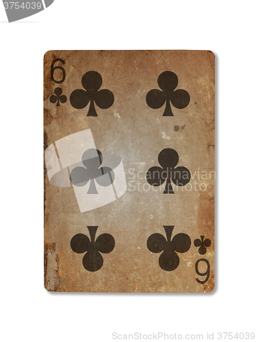 Image of Very old playing card, six of clubs