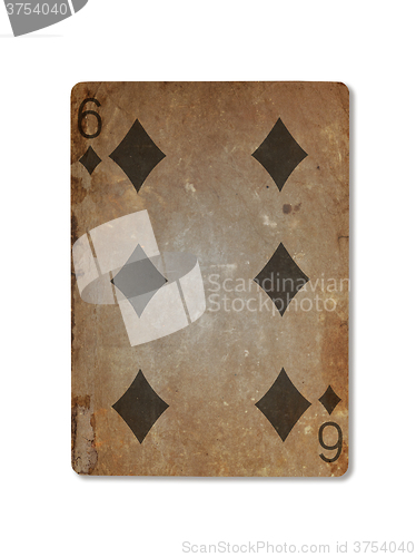 Image of Very old playing card, six of diamonds