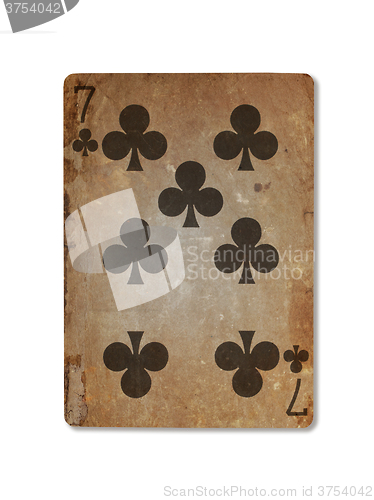 Image of Very old playing card, seven of clubs