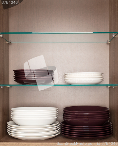 Image of clean white and brown dishes 