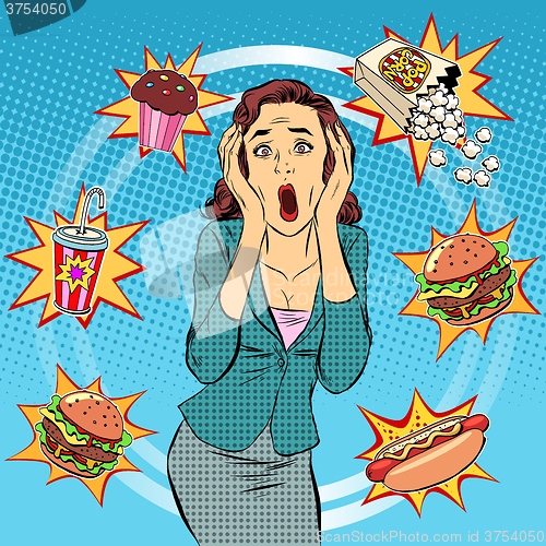 Image of Fast food woman unhealthy diet panic