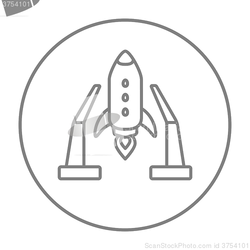 Image of Space shuttle on take-off area line icon.