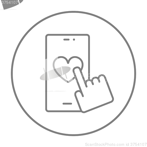 Image of Smartphone with heart sign line icon.