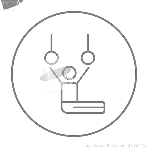 Image of Gymnast performing on stationary rings line icon.