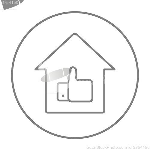 Image of Thumb up in house line icon.