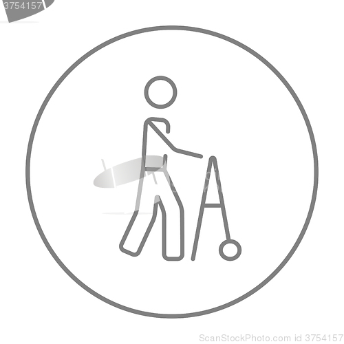 Image of Man with walker line icon.