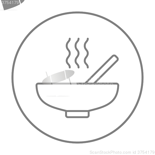 Image of Bowl of hot soup with spoon line icon.