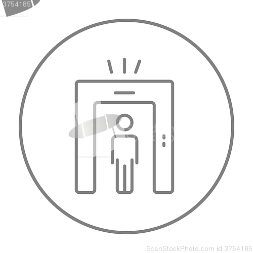 Image of Man going through metal detector gate line icon.