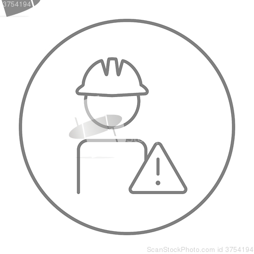 Image of Worker with caution sign line icon.