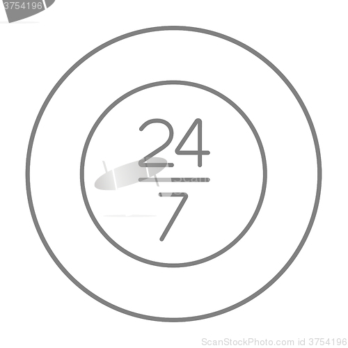 Image of Open 24 hours and 7 days in wheek sign line icon.