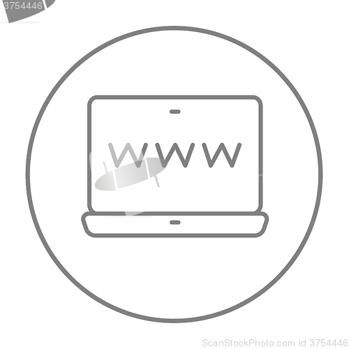 Image of Website on laptop screen line icon.