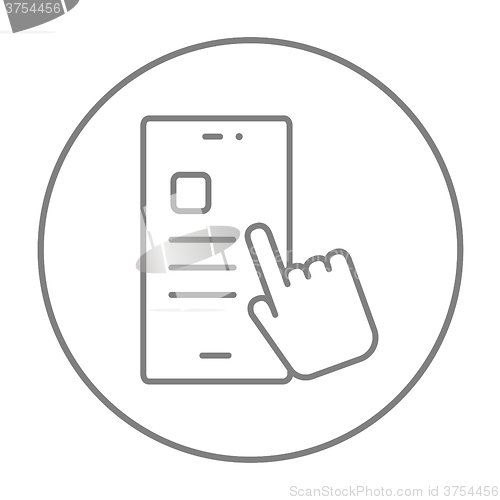 Image of Finger touching smartphone line icon.
